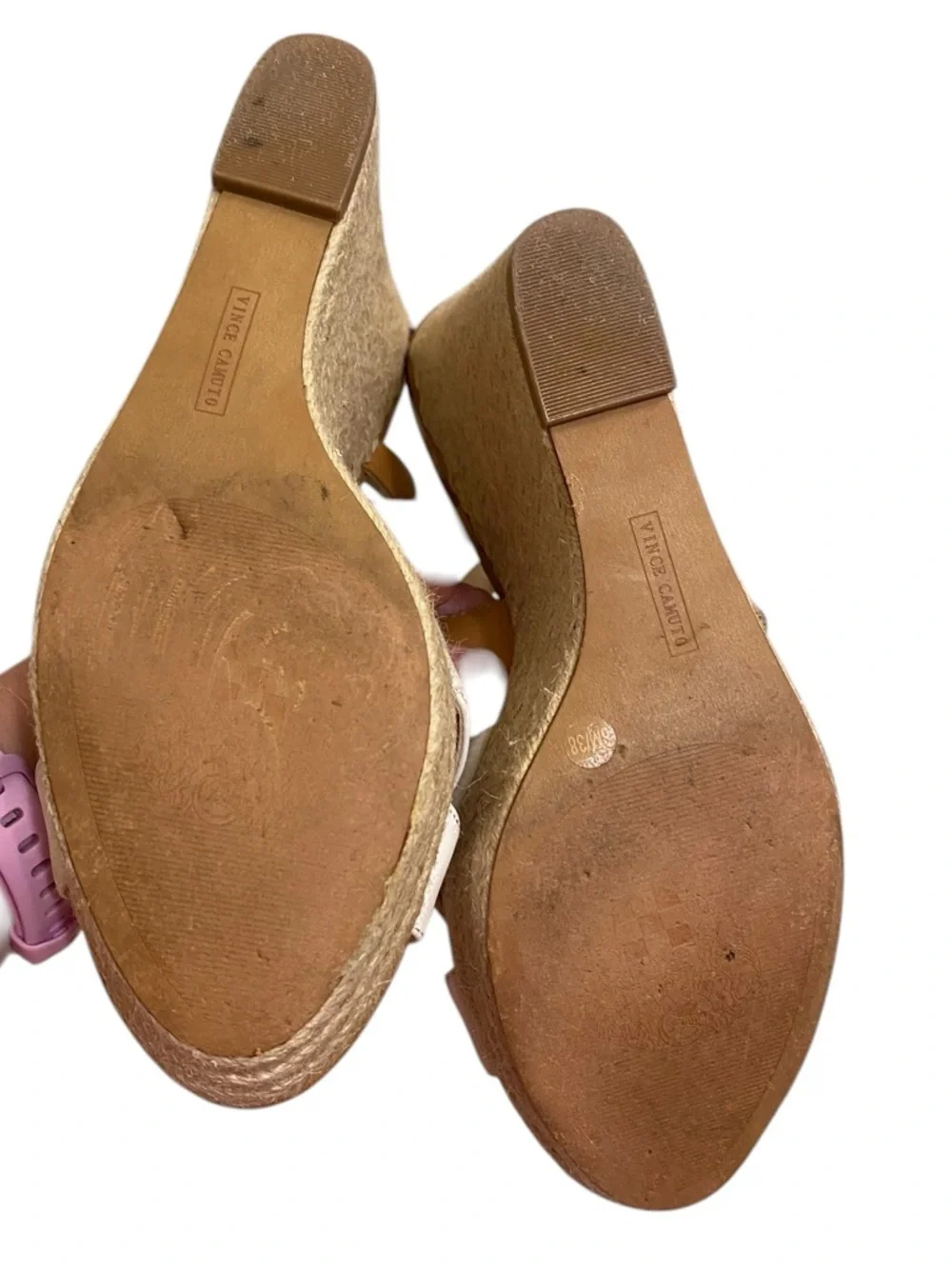 Vince Camuto Tan and White Espadrille Wedge Sandals